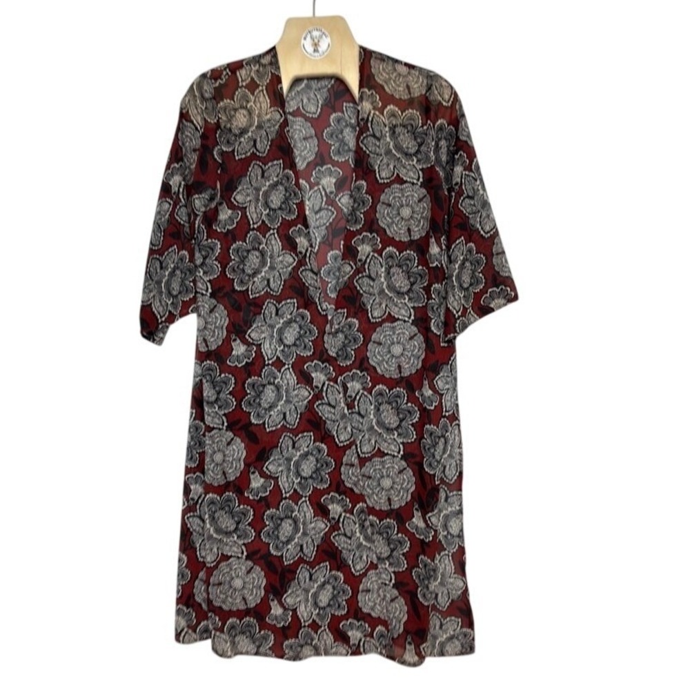FOREVER 21 Womens Red Floral Sheer Kimono Cardigan Duster S